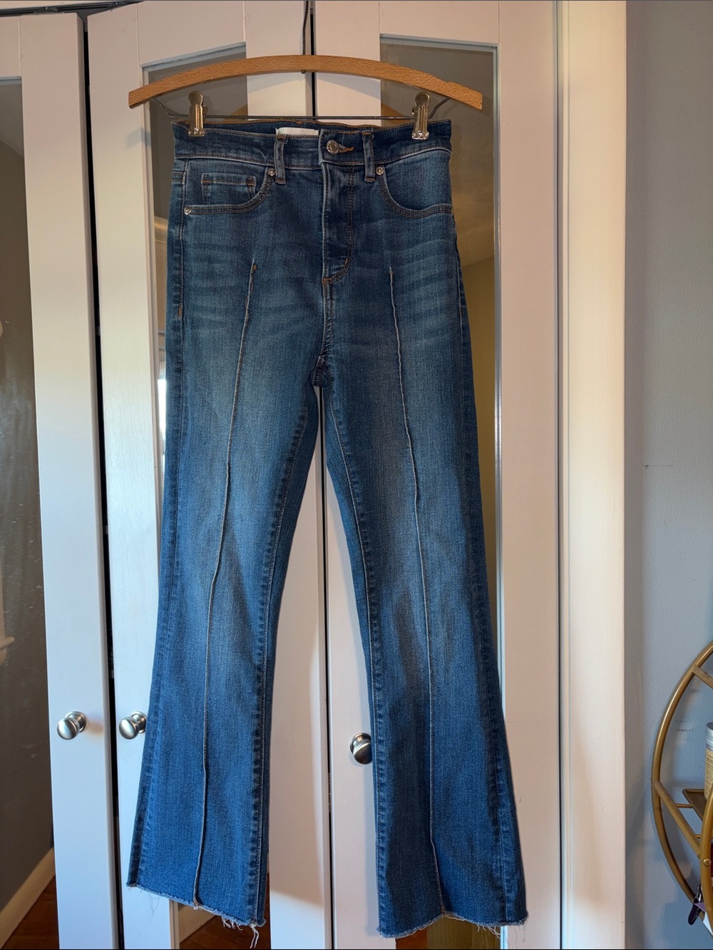 LOFT Dark Blue High-Rise Flare Jeans with Front Seams
